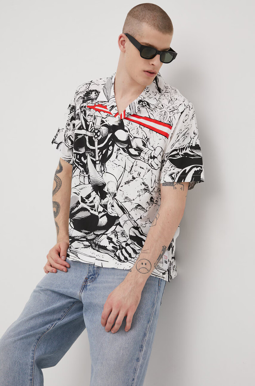 Huf Риза X Marvel мъжка в бяло със свободна кройка - Pepit.bg
