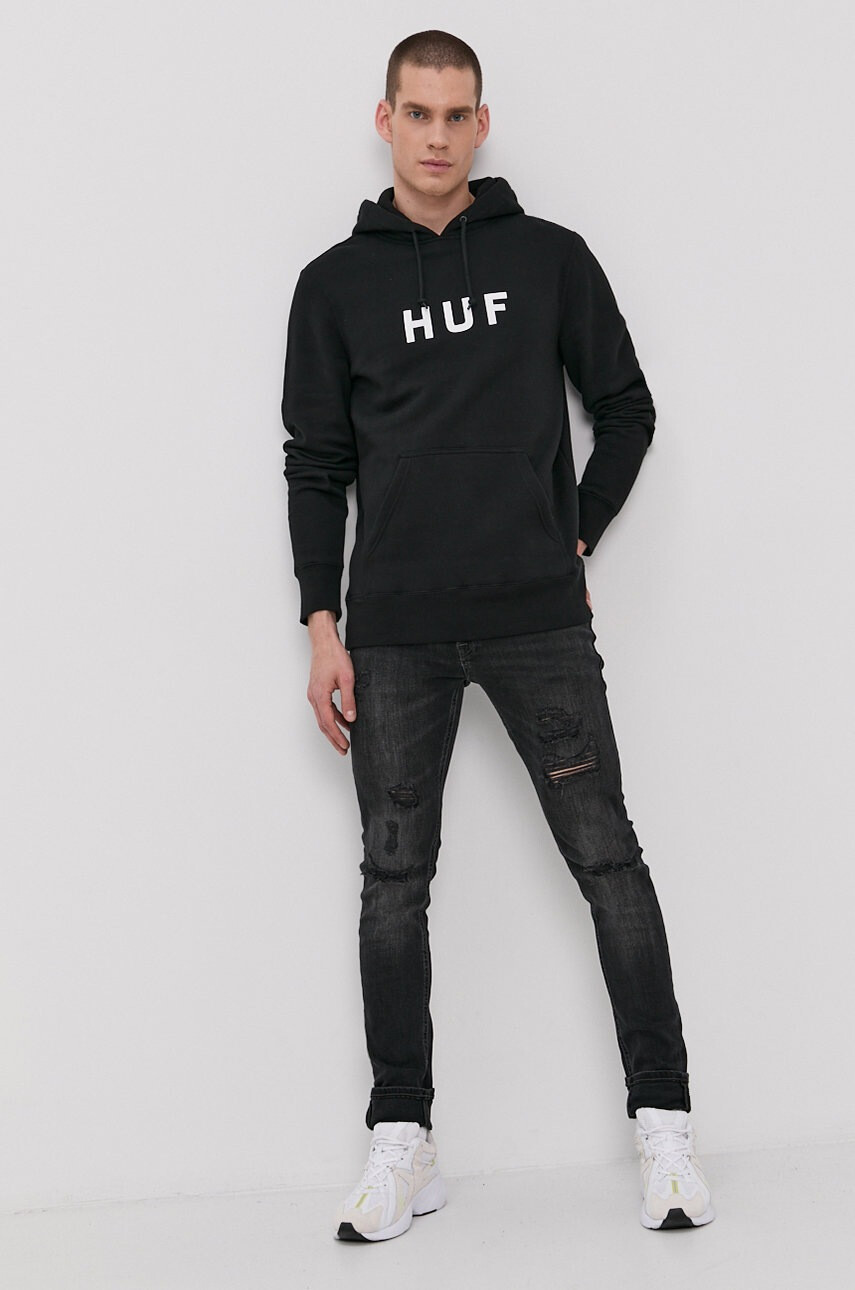 Huf Суичър в черно с принт - Pepit.bg