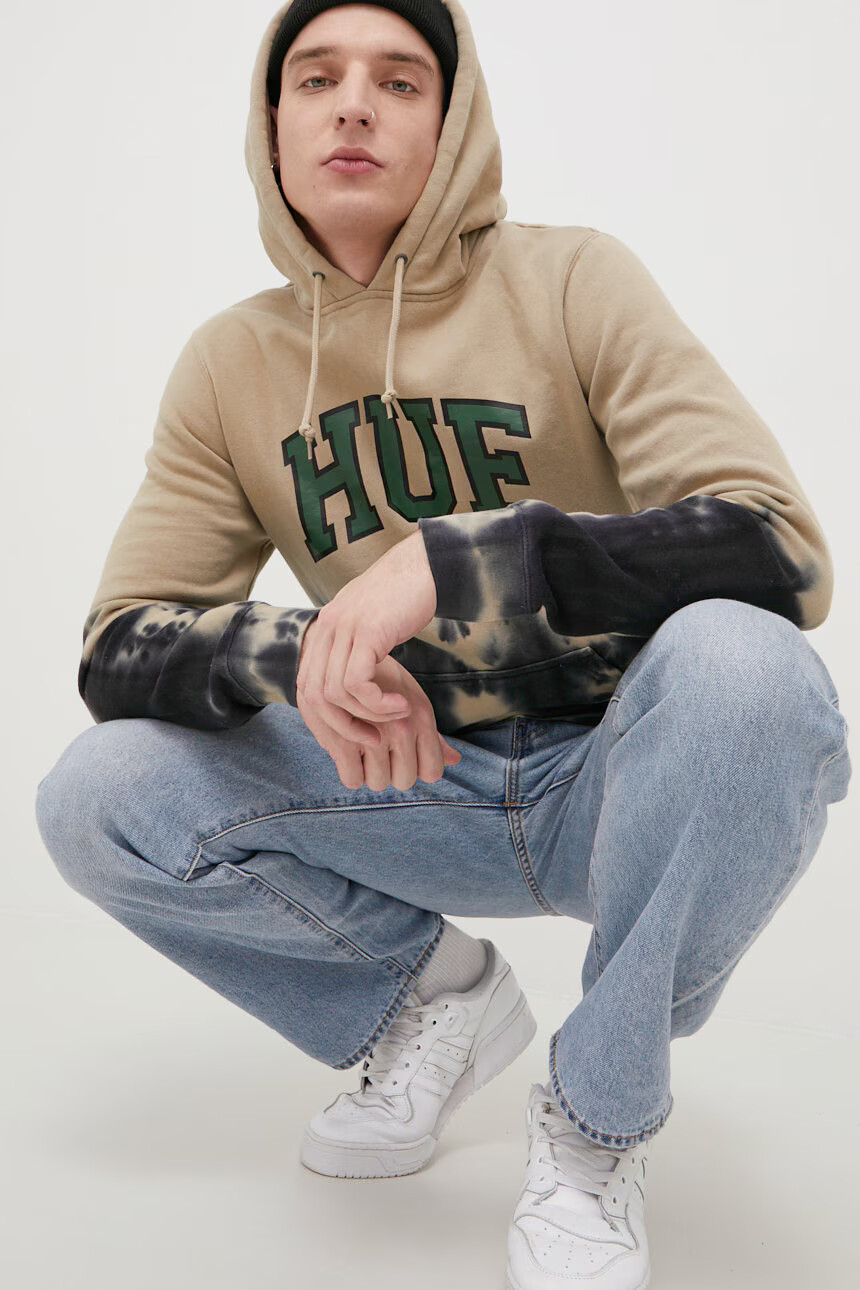 Huf Суичър в бежово с принт - Pepit.bg