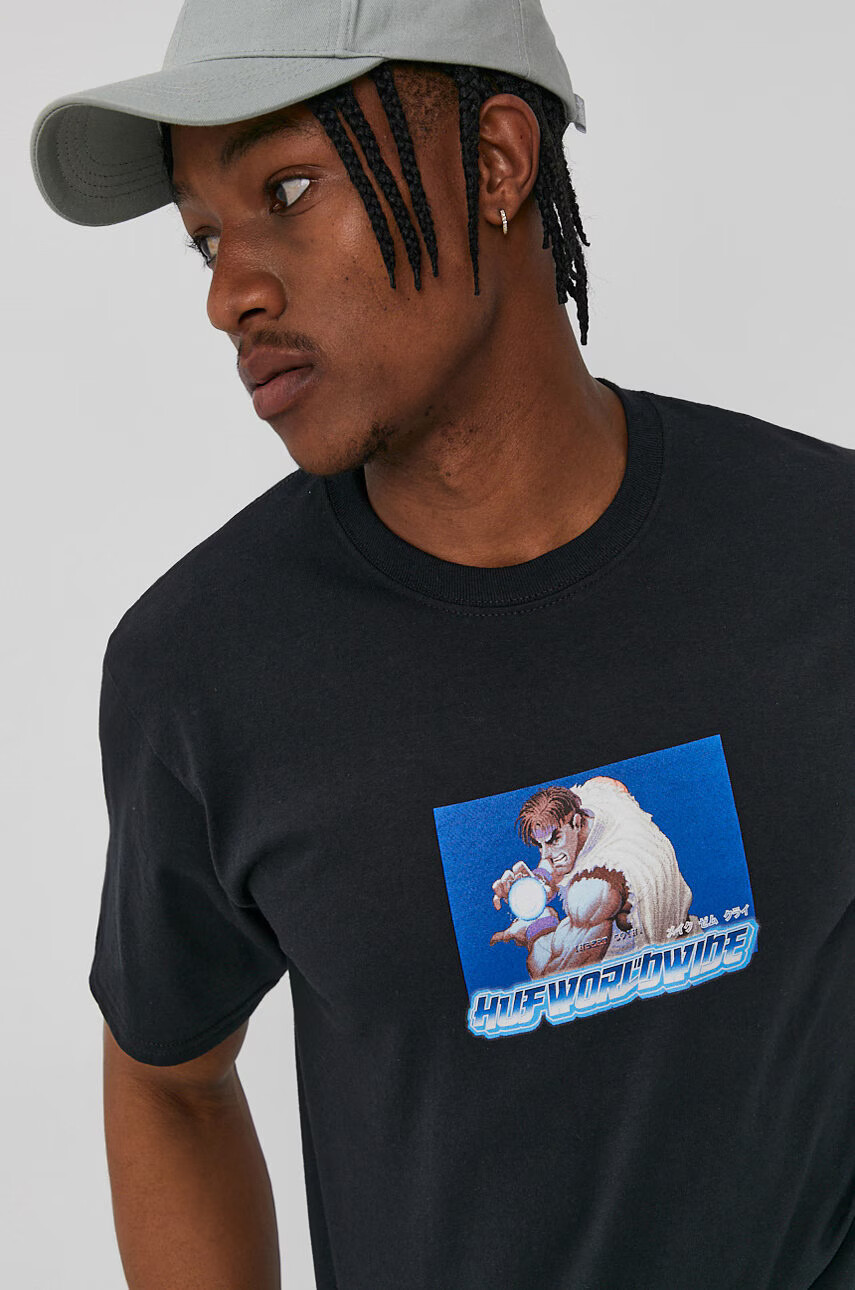 Huf Тениска X Street Fighter II мъжка в черно с принт - Pepit.bg