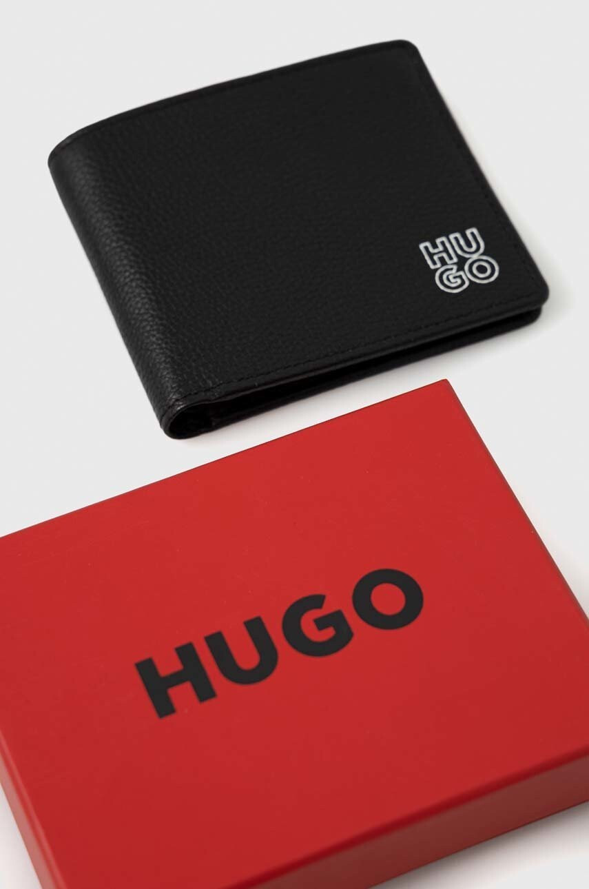 Hugo Кожен портфейл мъжки в черно - Pepit.bg