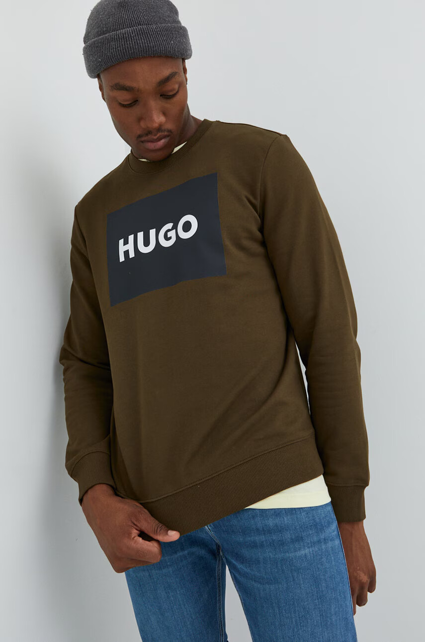 Hugo Памучен суичър в зелено с принт - Pepit.bg