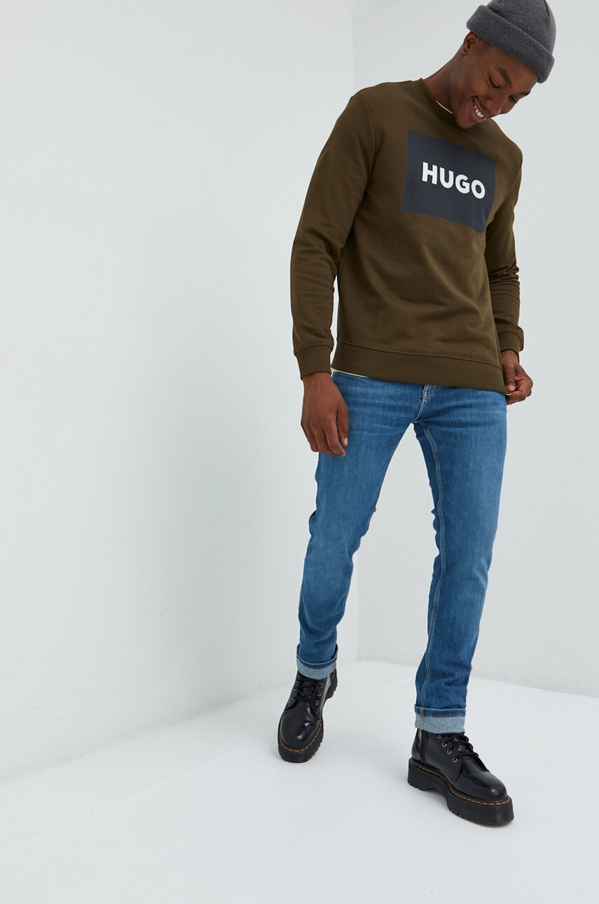 Hugo Памучен суичър в зелено с принт - Pepit.bg
