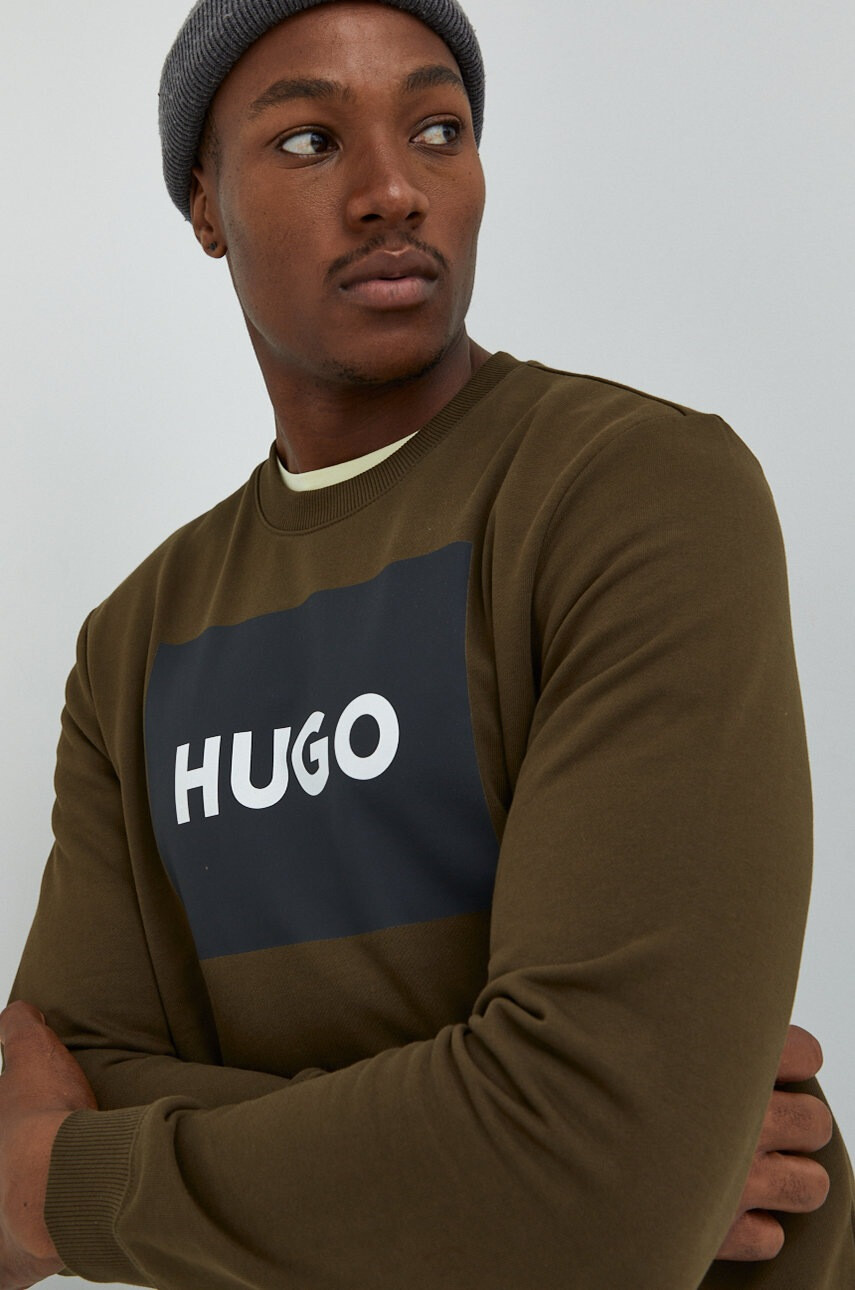 Hugo Памучен суичър в зелено с принт - Pepit.bg