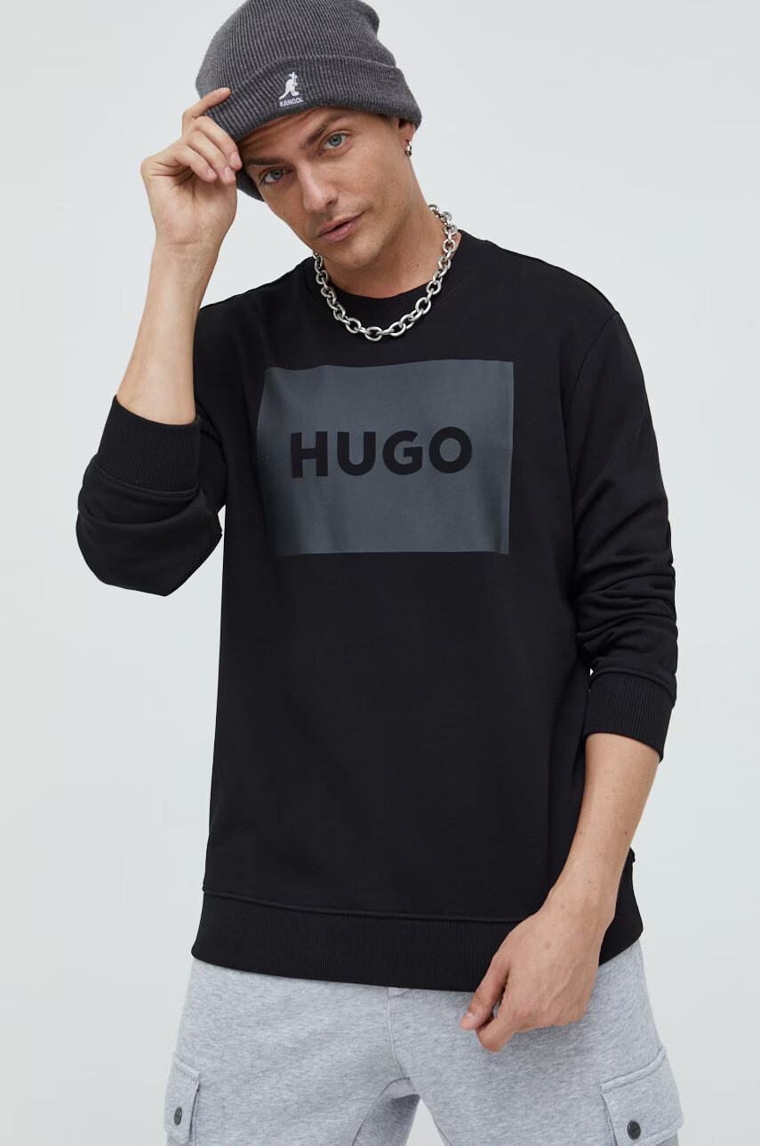 Hugo Памучен суичър в черно с принт - Pepit.bg