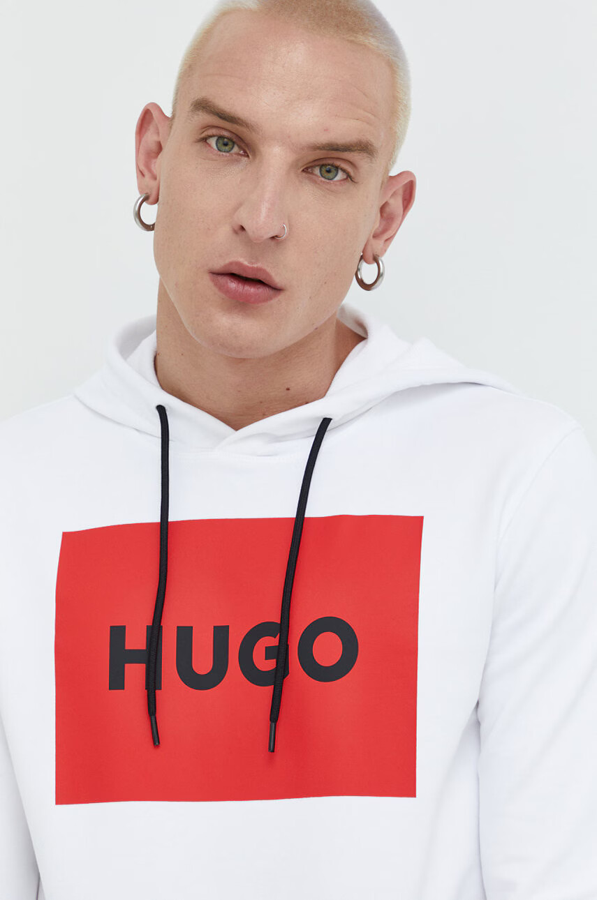 Hugo Памучен суичър в бяло с принт - Pepit.bg