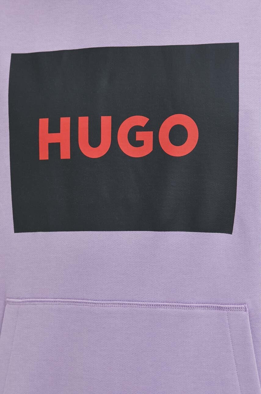 Hugo Памучен суичър в лилаво с качулка с принт - Pepit.bg