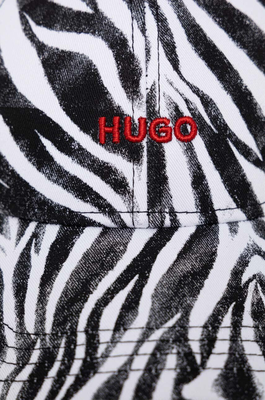 Hugo Памучна шапка с козирка в черно с десен - Pepit.bg