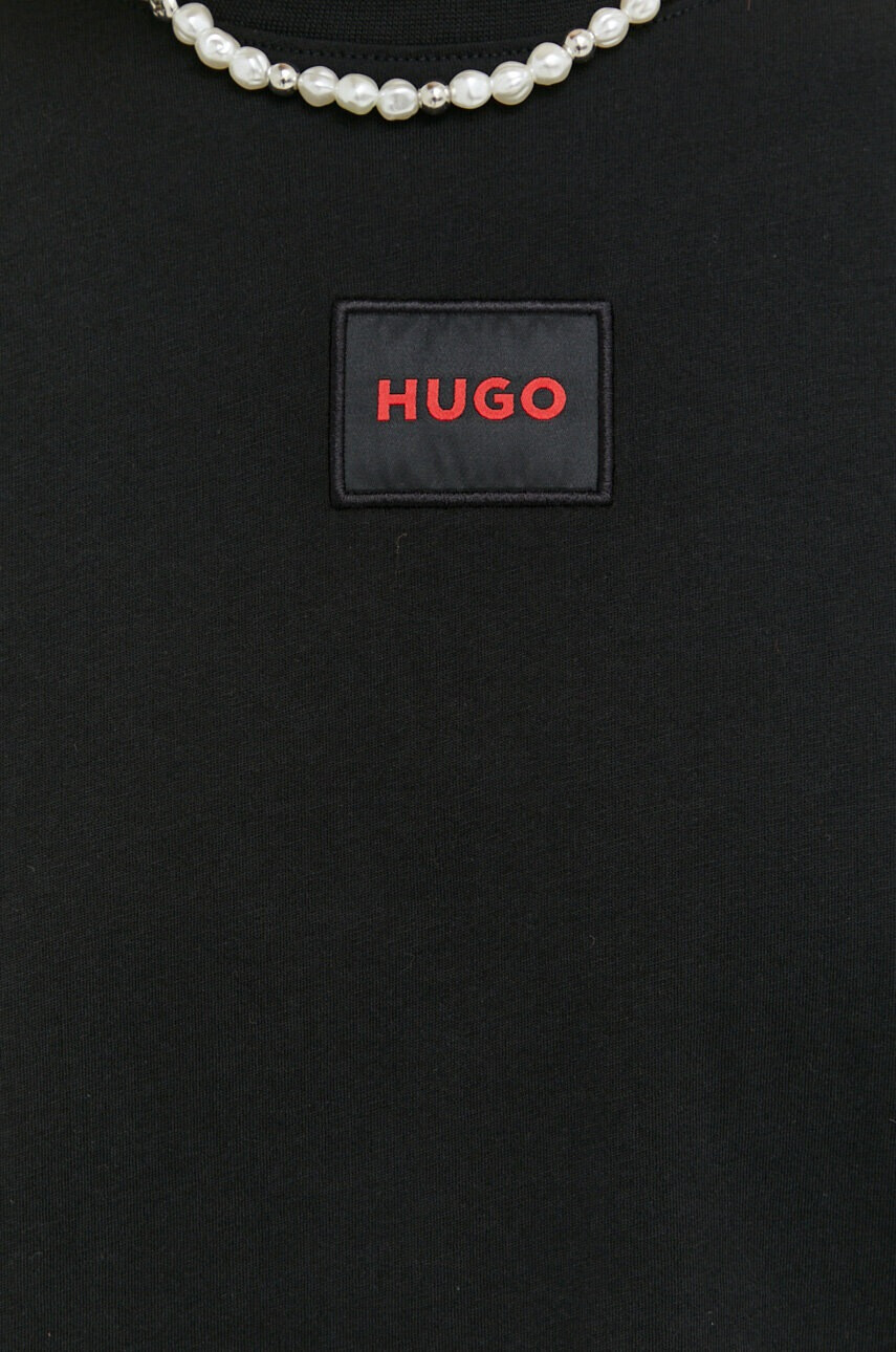 Hugo Памучна тениска в черно с апликация - Pepit.bg