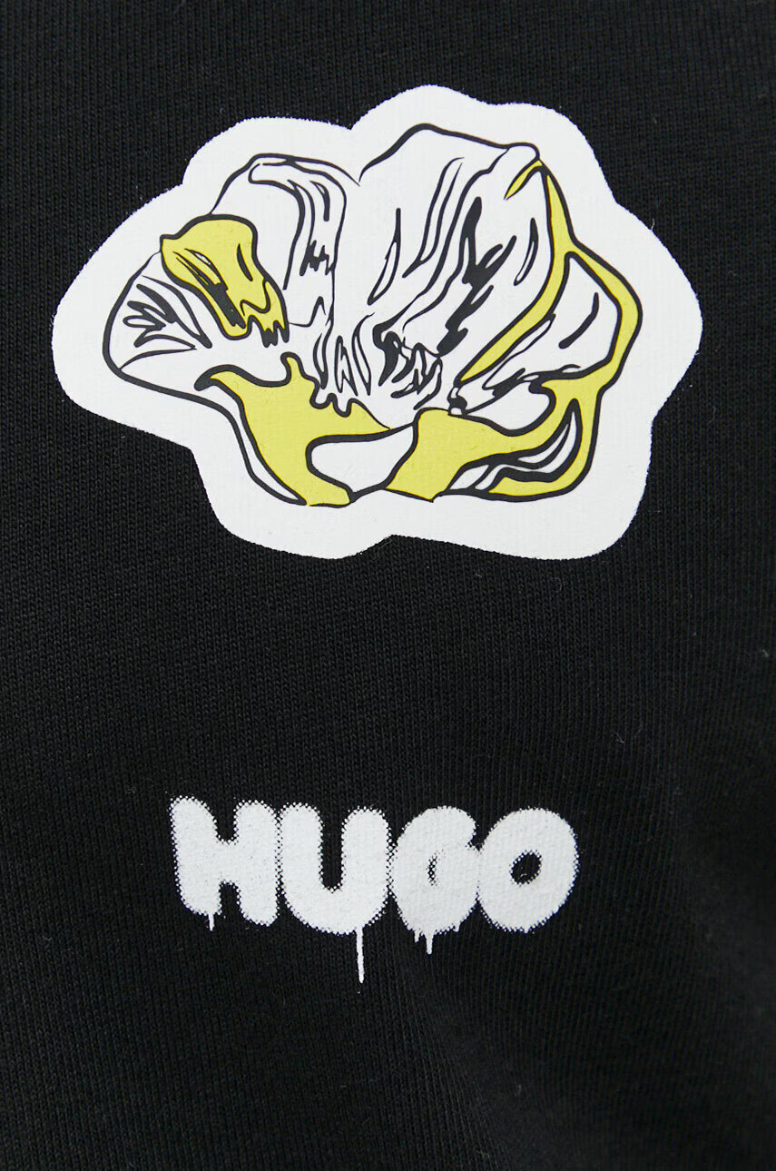 Hugo Памучна тениска в черно с принт - Pepit.bg