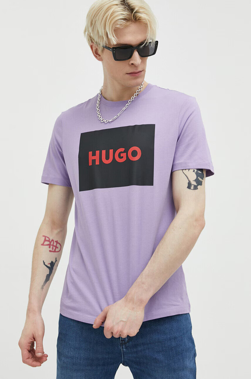 Hugo Памучна тениска в лилаво с принт - Pepit.bg