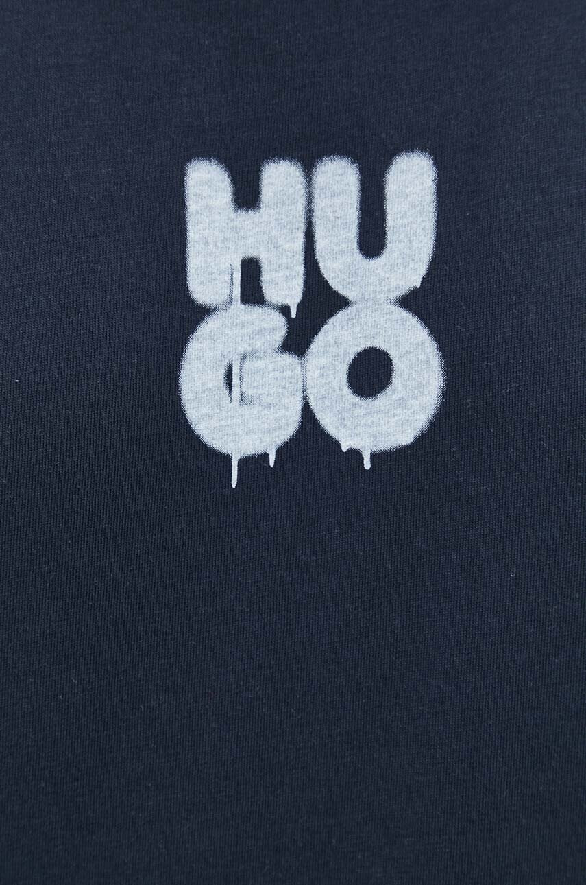 Hugo Памучна тениска в тъмносиньо с принт - Pepit.bg