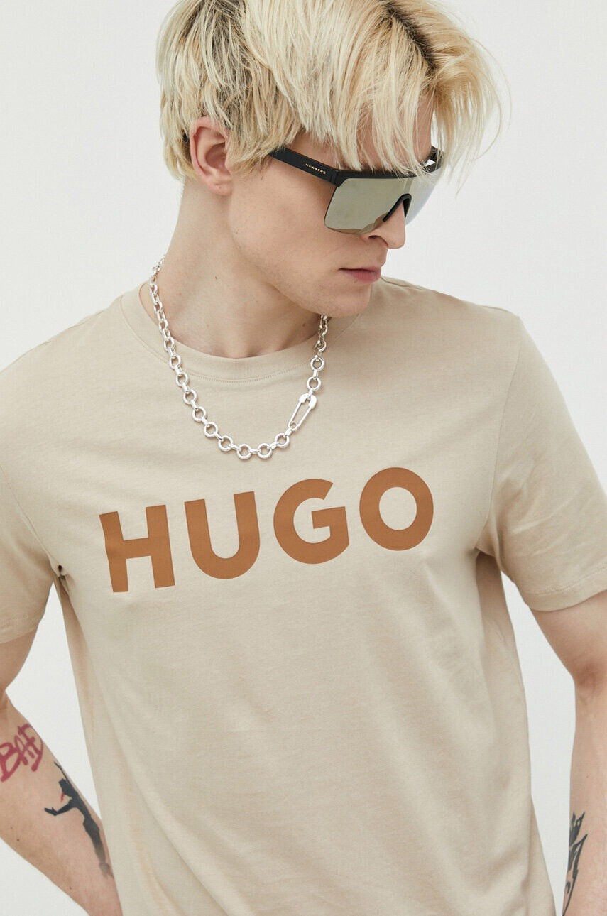 Hugo Памучна тениска в черно с принт - Pepit.bg