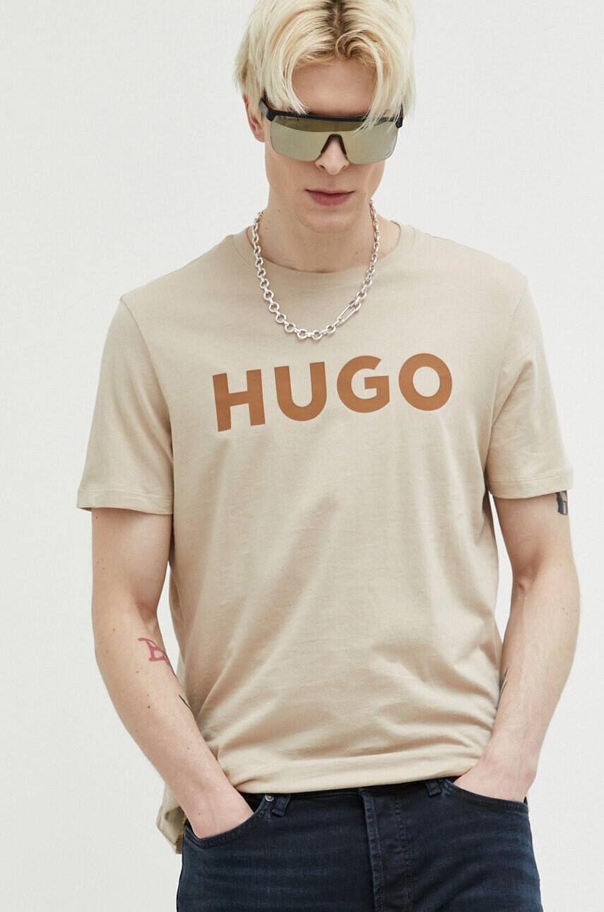 Hugo Памучна тениска в черно с принт - Pepit.bg