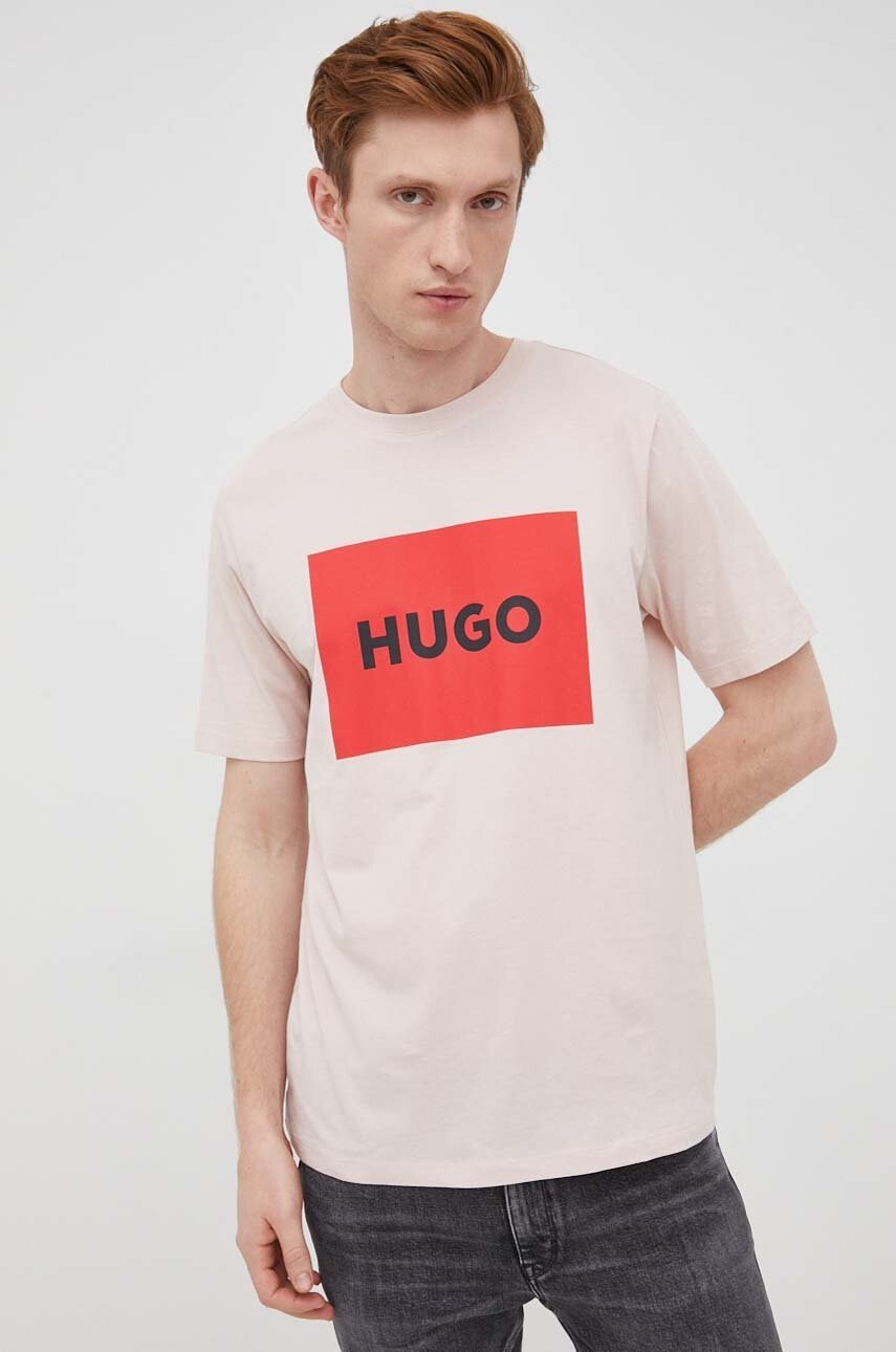 Hugo Памучна тениска в розово с принт - Pepit.bg