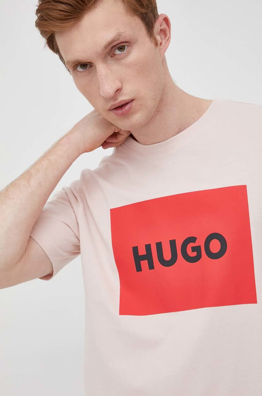 Hugo Памучна тениска в розово с принт - Pepit.bg