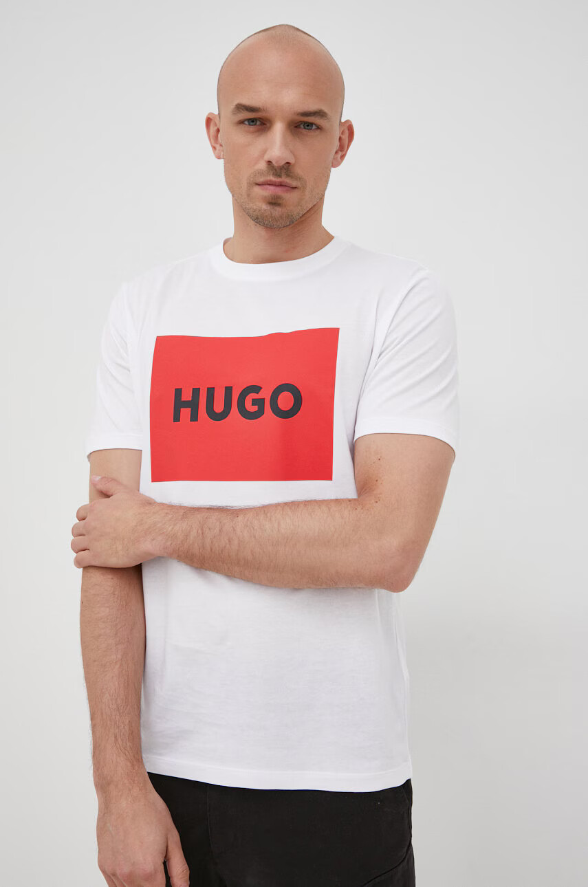 Hugo Памучна тениска в бяло с принт - Pepit.bg