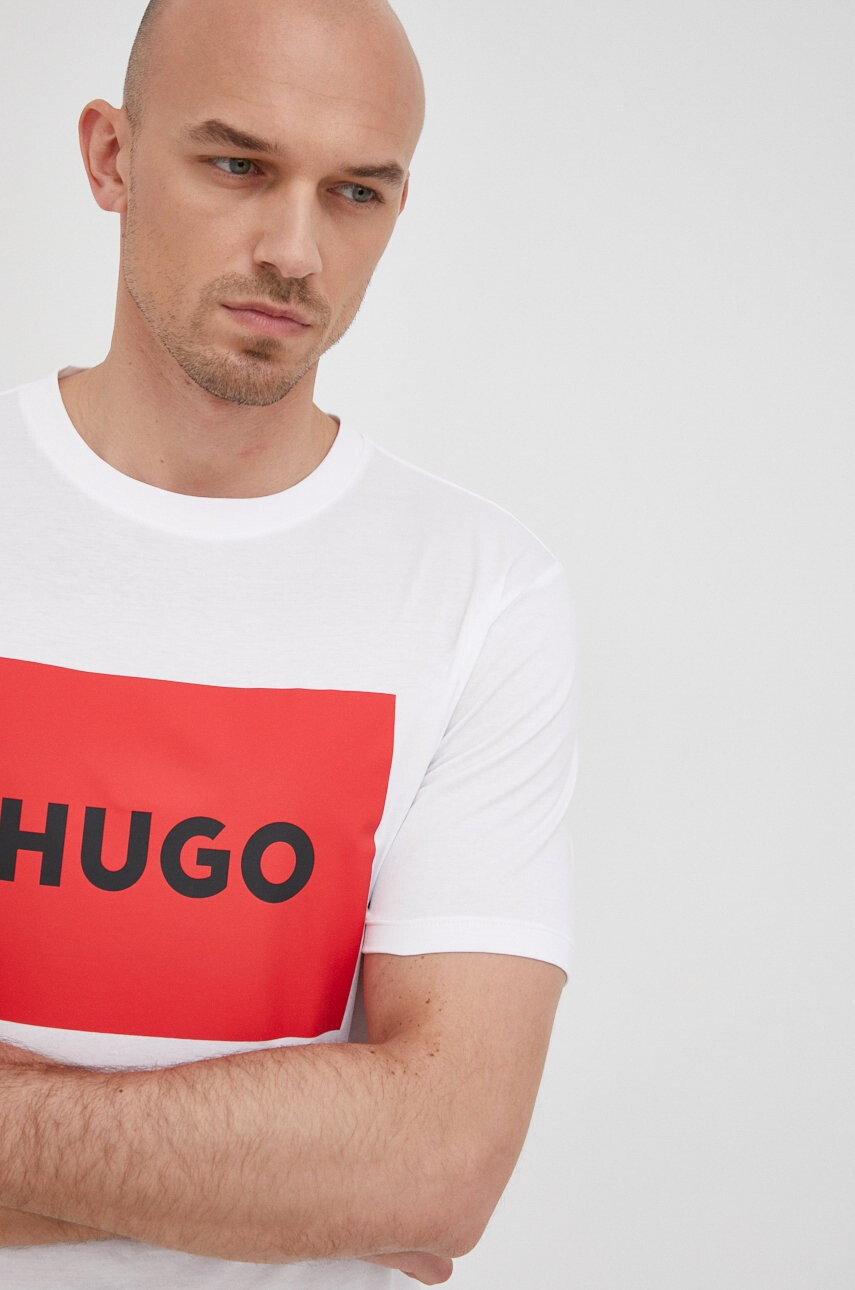Hugo Памучна тениска в бяло с принт - Pepit.bg