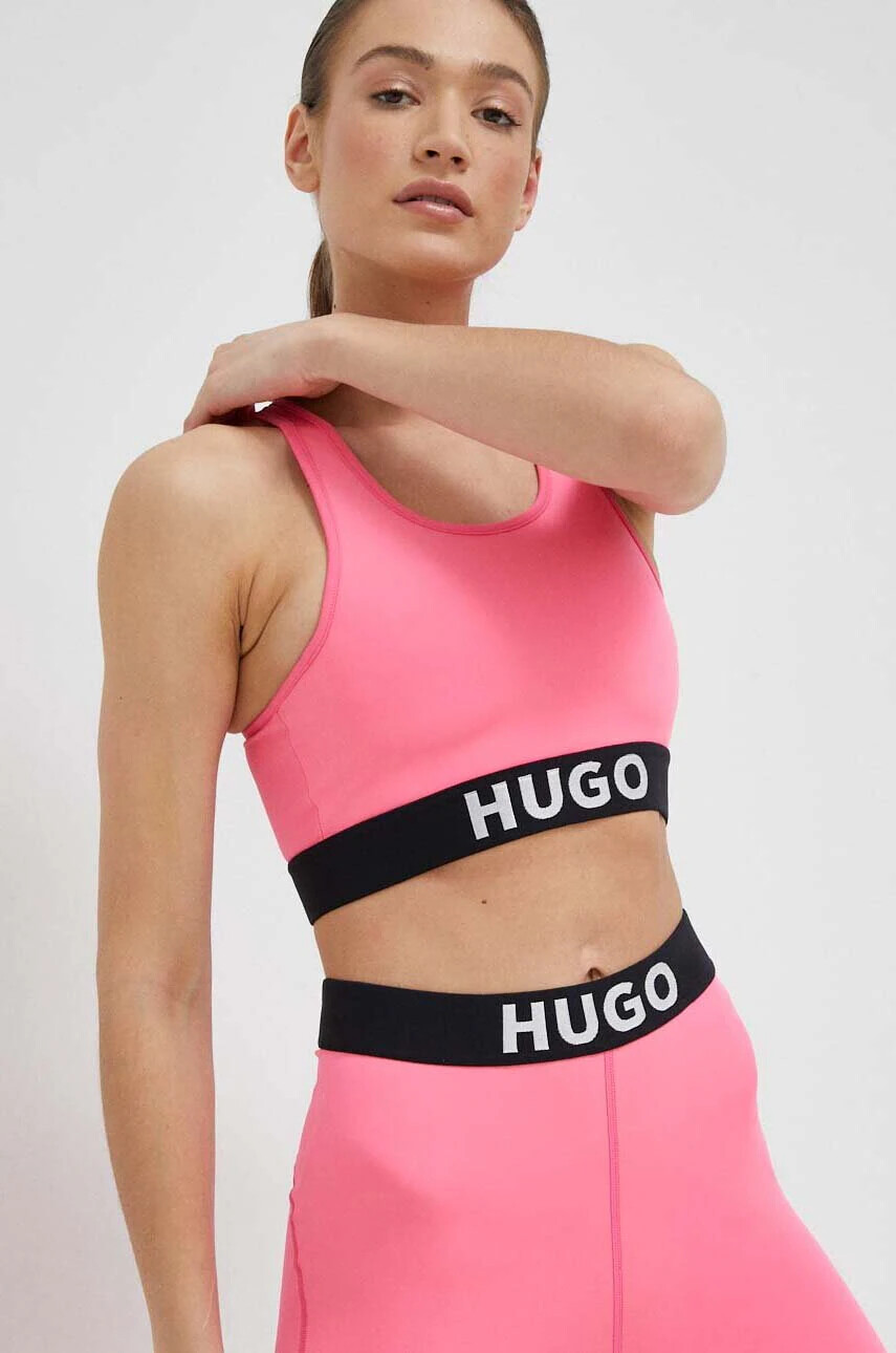 Hugo Спортен сутиен в розово с изчистен дизайн - Pepit.bg