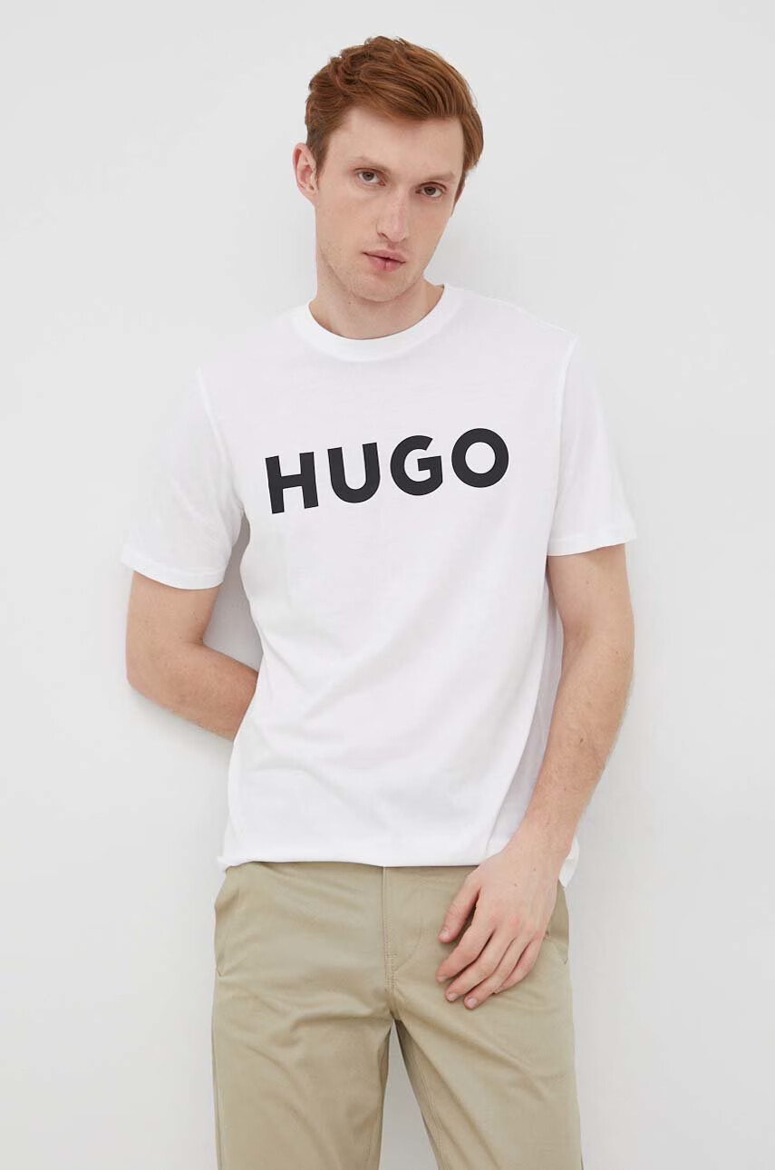Hugo Памучна тениска в бяло с принт - Pepit.bg