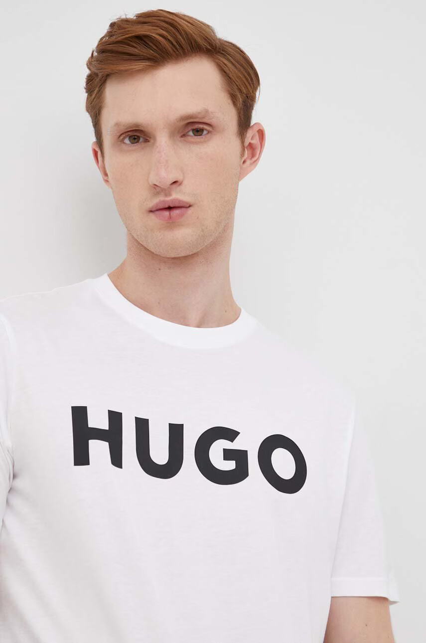 Hugo Памучна тениска в бяло с принт - Pepit.bg
