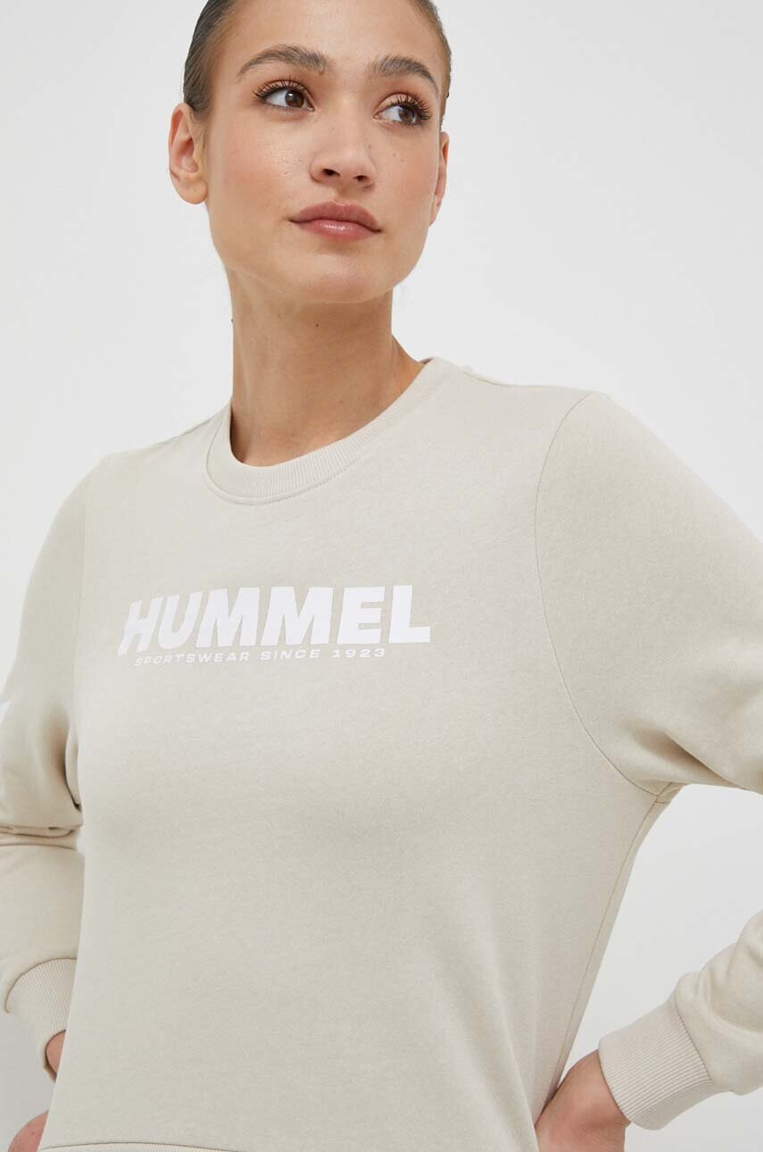 Hummel Памучен суичър в бежово с принт - Pepit.bg