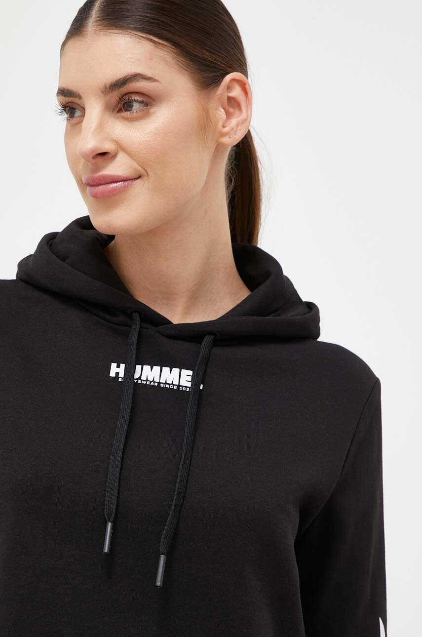 Hummel Памучен суичър в черно с качулка с принт - Pepit.bg