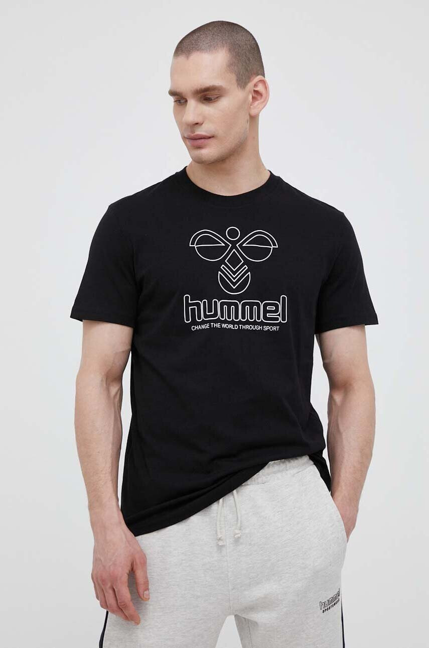 Hummel Памучна тениска в черно с принт - Pepit.bg