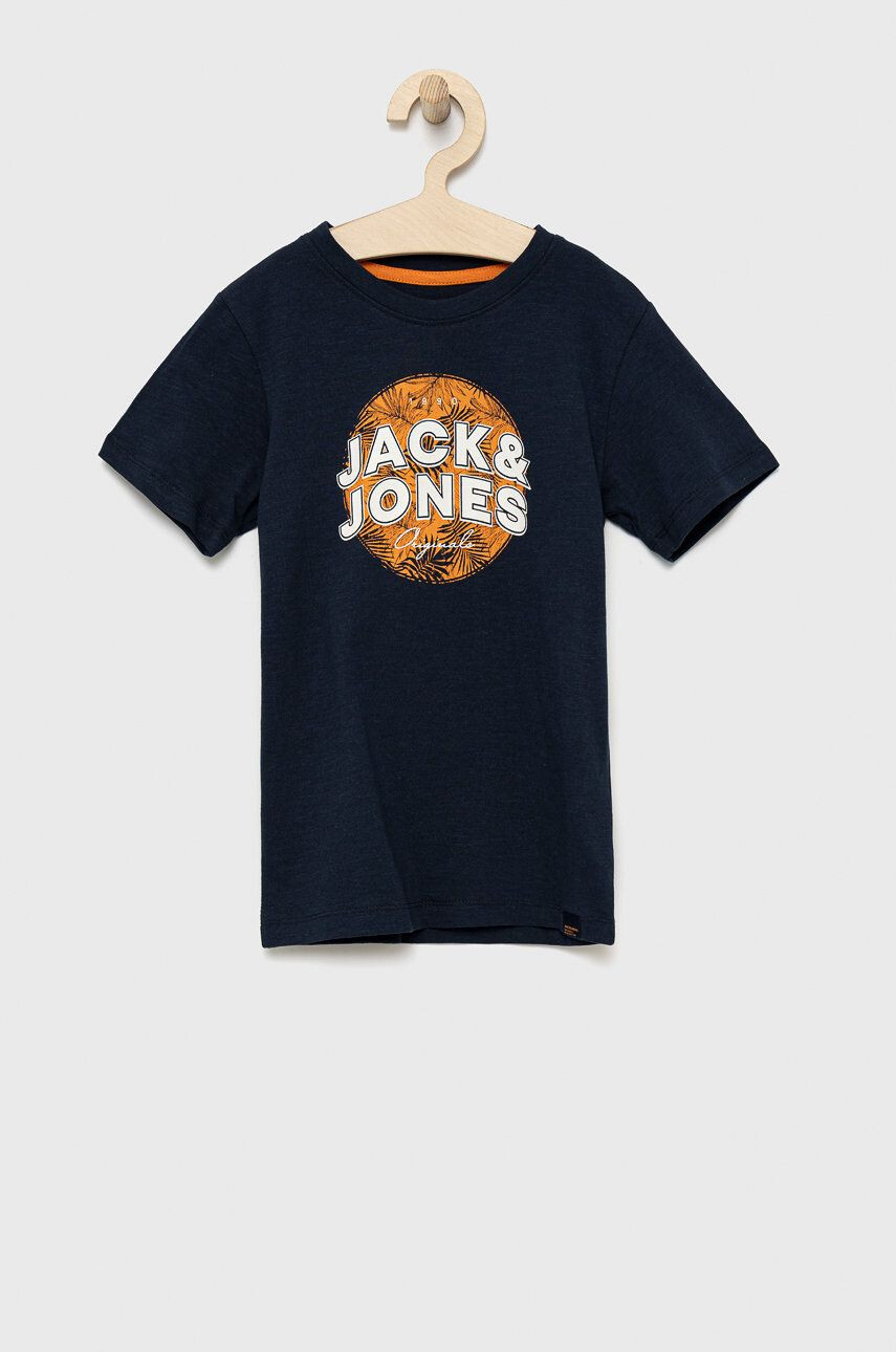 Jack & Jones Детска памучна тениска в тъмносиньо с принт - Pepit.bg