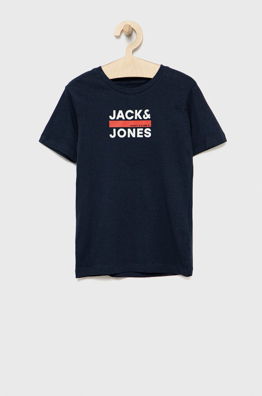 Jack & Jones Детска памучна тениска в тъмносиньо с принт - Pepit.bg