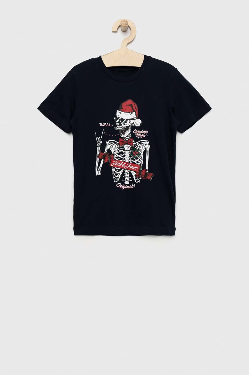 Jack & Jones Детска памучна тениска в тъмносиньо с принт - Pepit.bg