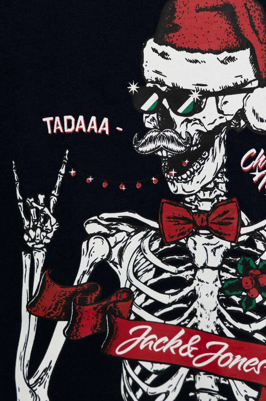 Jack & Jones Детска памучна тениска в тъмносиньо с принт - Pepit.bg