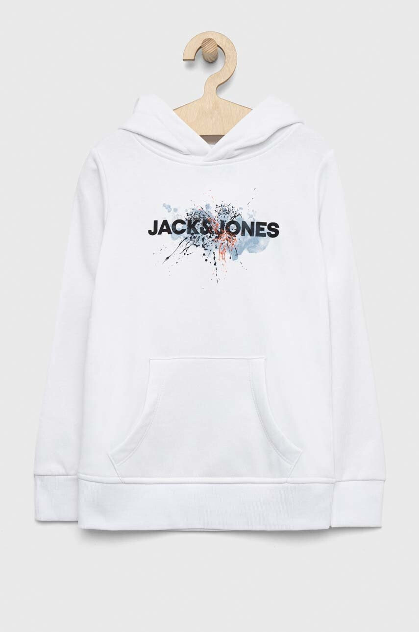 Jack & Jones Детски суичър в бяло с качулка с принт - Pepit.bg
