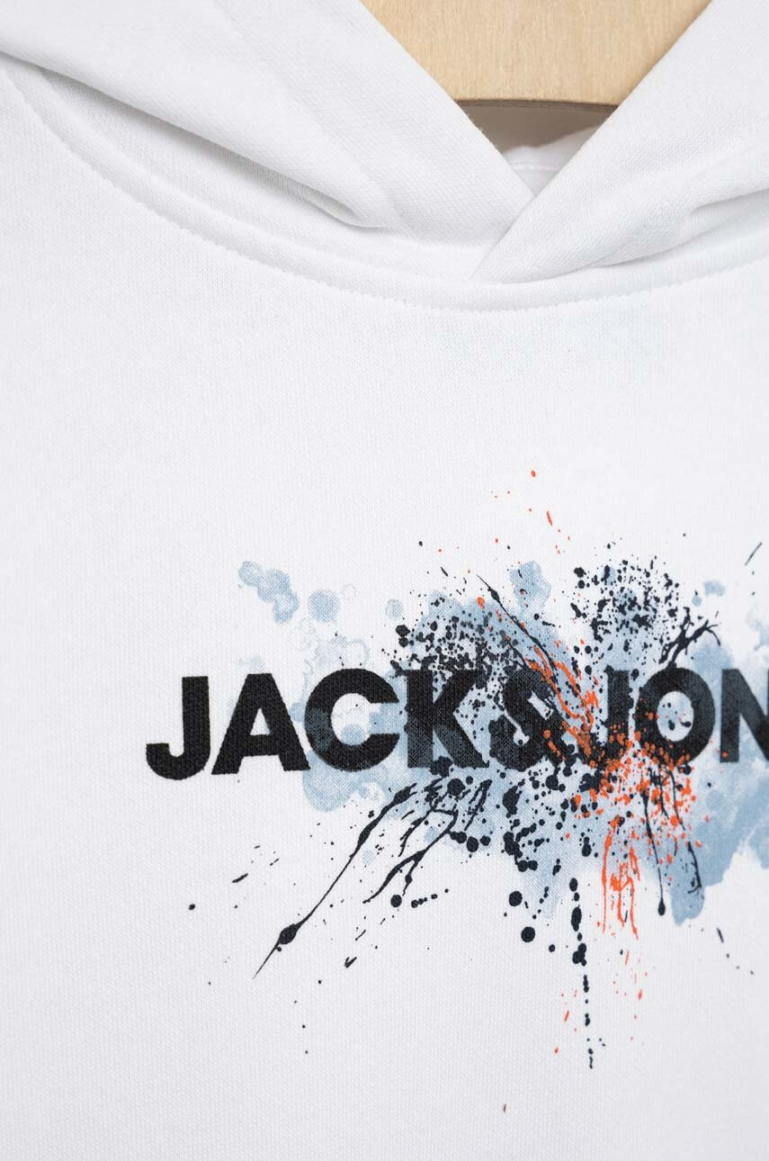 Jack & Jones Детски суичър в бяло с качулка с принт - Pepit.bg