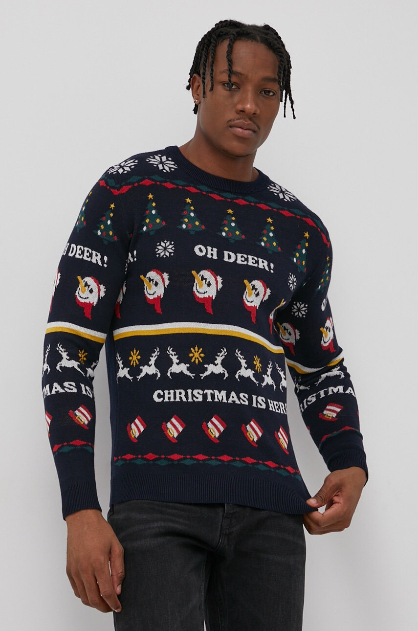 Jack & Jones Памучен пуловер мъжки в тъмносиньо - Pepit.bg