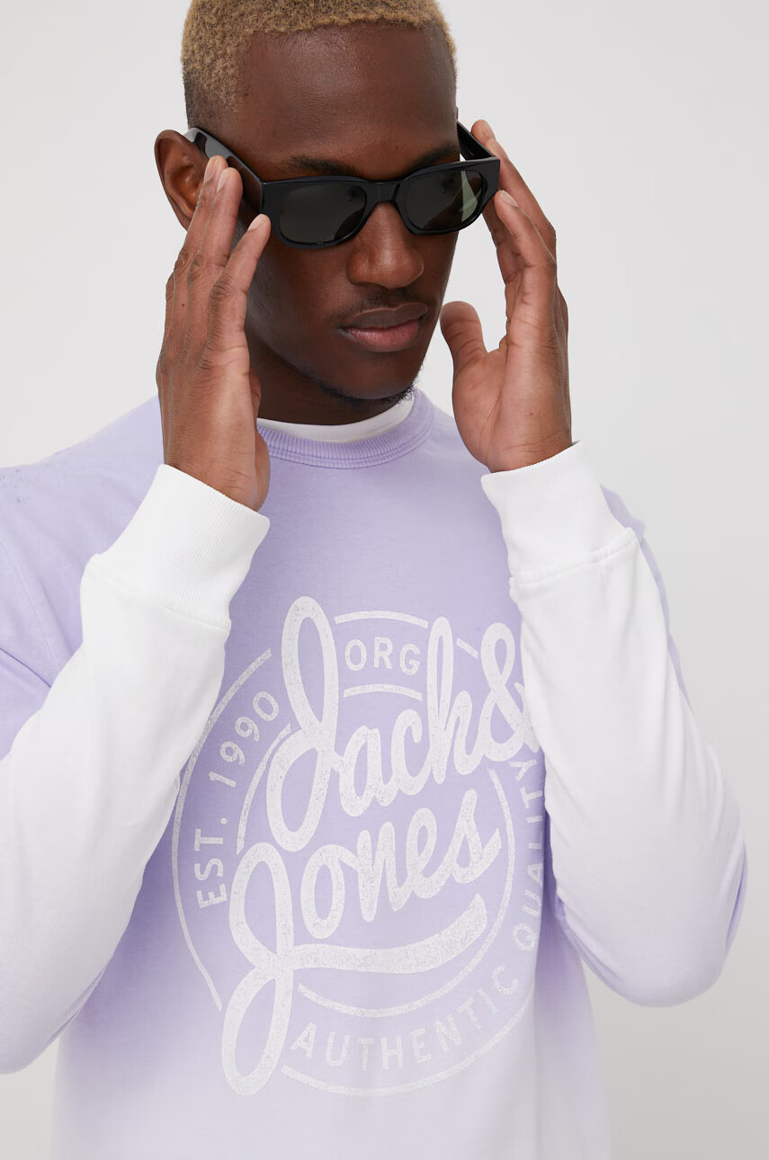 Jack & Jones Памучен суичър в лилаво с принт - Pepit.bg