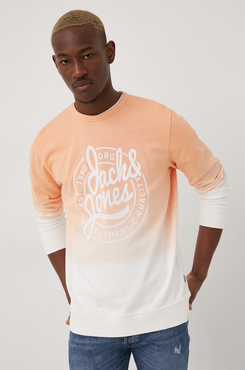 Jack & Jones Памучен суичър в оранжево с принт - Pepit.bg