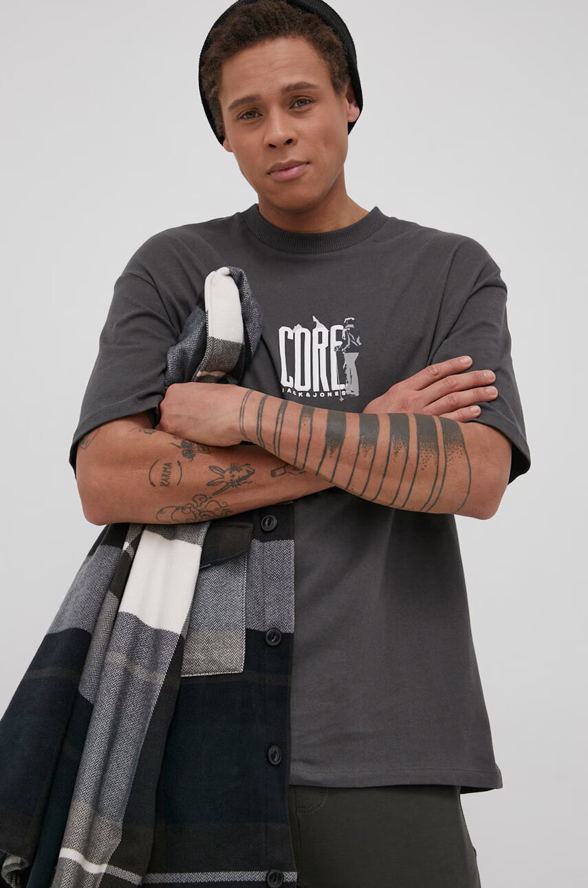 Jack & Jones Памучна тениска в бежово с принт - Pepit.bg