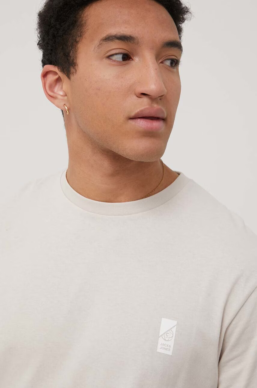 Jack & Jones Памучна тениска в бежово с принт - Pepit.bg