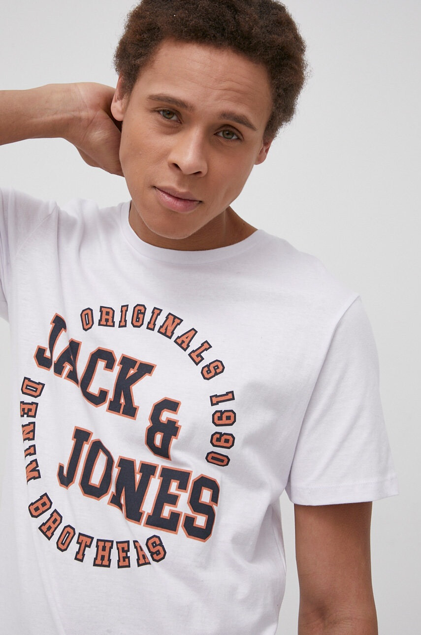 Jack & Jones Памучна тениска в бяло с принт - Pepit.bg