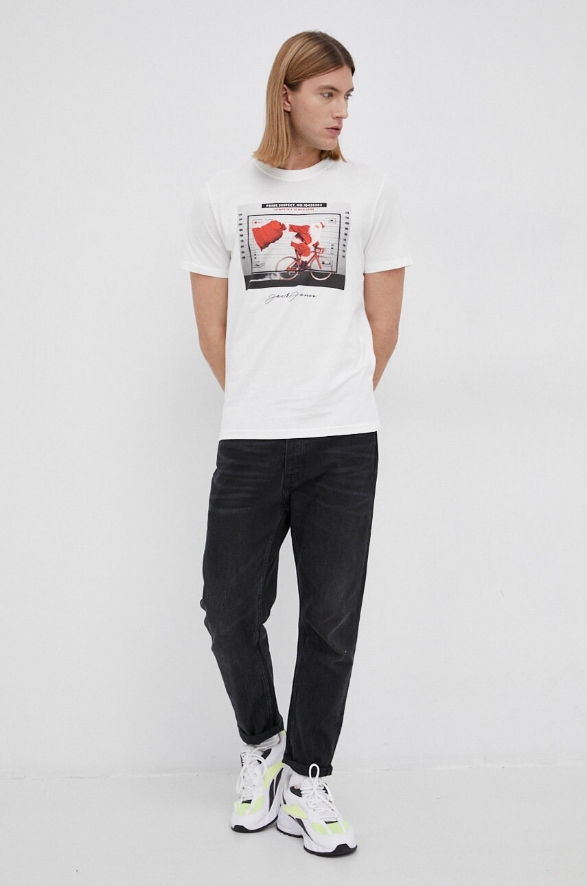 Jack & Jones Памучна тениска в бяло с принт - Pepit.bg