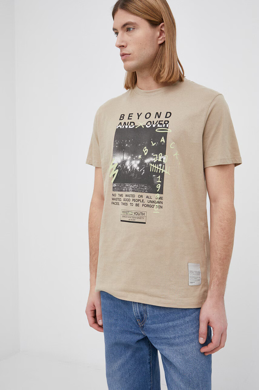Jack & Jones Памучна тениска в бежово с принт - Pepit.bg