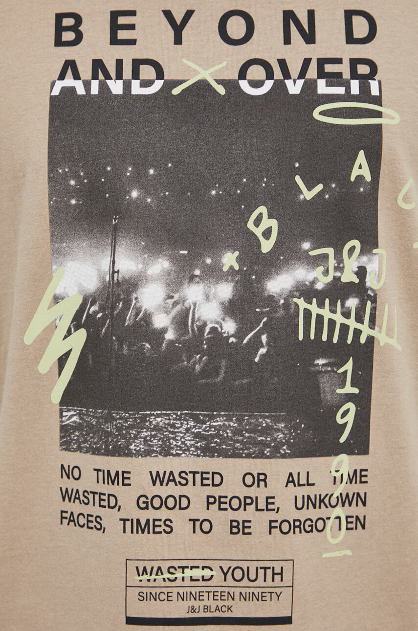 Jack & Jones Памучна тениска в бежово с принт - Pepit.bg