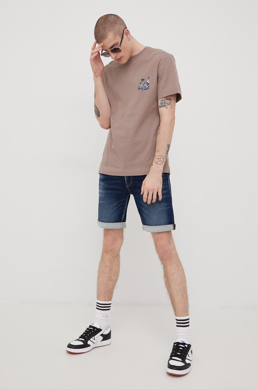 Jack & Jones Памучна тениска в бежово с принт - Pepit.bg