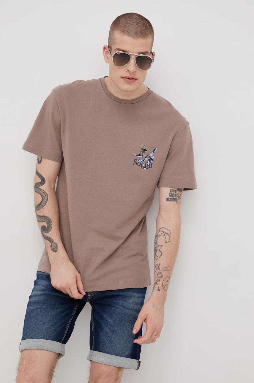 Jack & Jones Памучна тениска в бежово с принт - Pepit.bg
