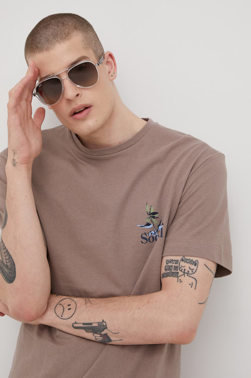 Jack & Jones Памучна тениска в бежово с принт - Pepit.bg