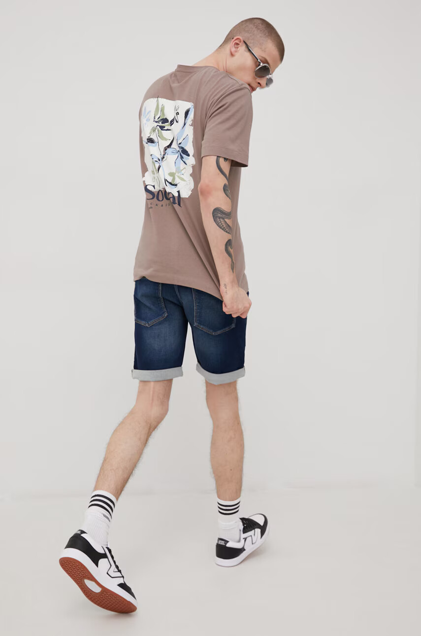 Jack & Jones Памучна тениска в бежово с принт - Pepit.bg