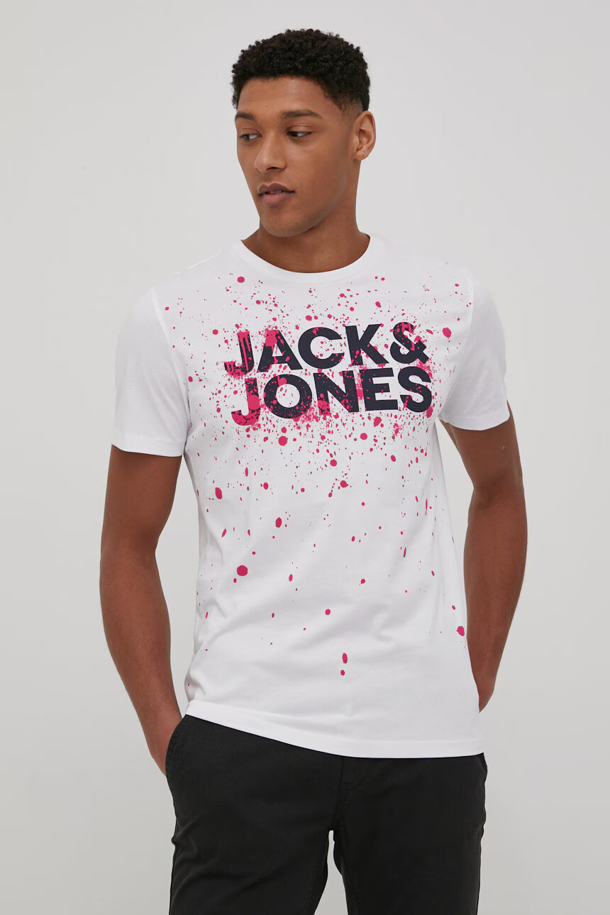 Jack & Jones Памучна тениска в бежово с принт - Pepit.bg