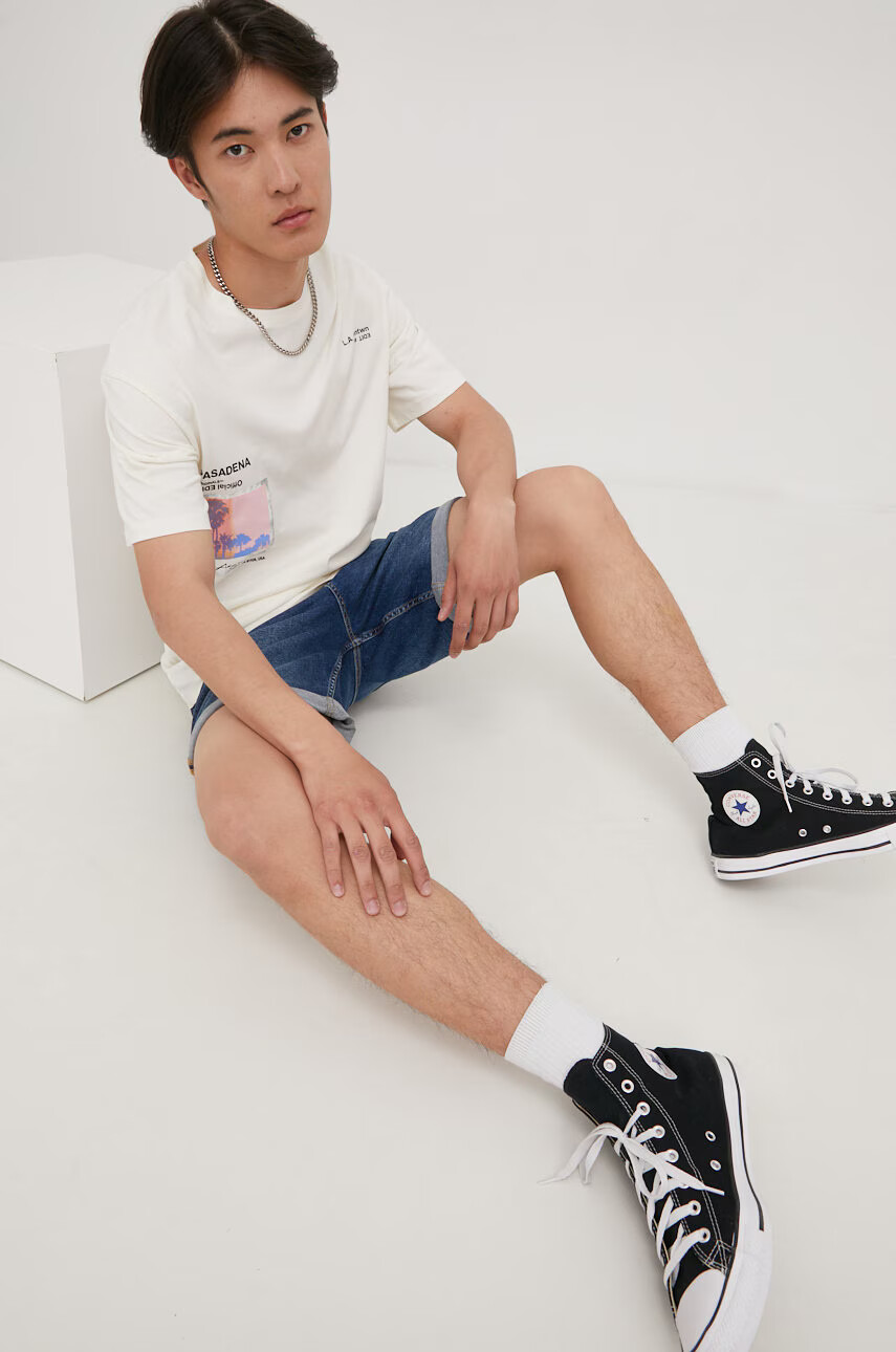 Jack & Jones Памучна тениска в бежово с принт - Pepit.bg