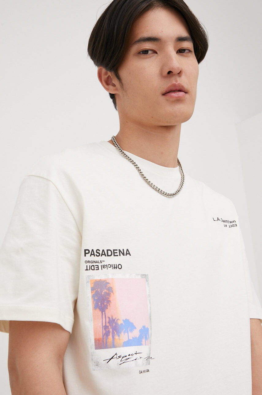 Jack & Jones Памучна тениска в бежово с принт - Pepit.bg